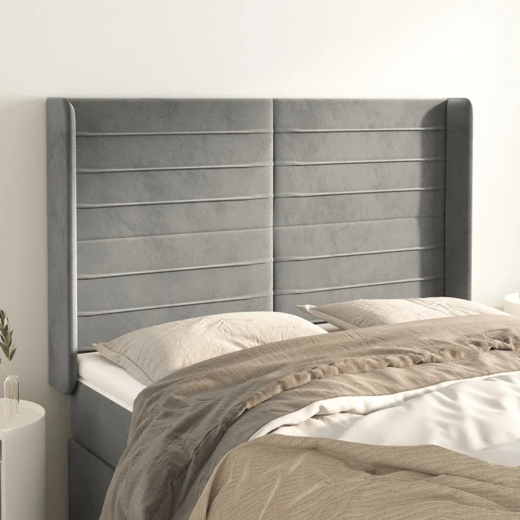 Testiera | Testata ad Orecchio Grigio Chiaro 147x16x118/128 cm in Velluto