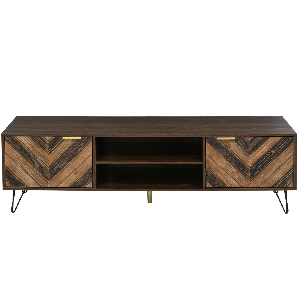 Mobile TV con ante in impiallacciato legno massello - Zephmum - 2 ante, 2 scomparti, maniglie dorate, gambe in ferro