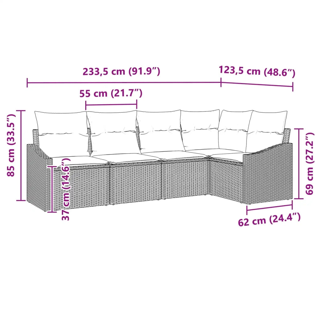 Set di divani con cuscino 5 pcs Nero polyrattan 3346726
