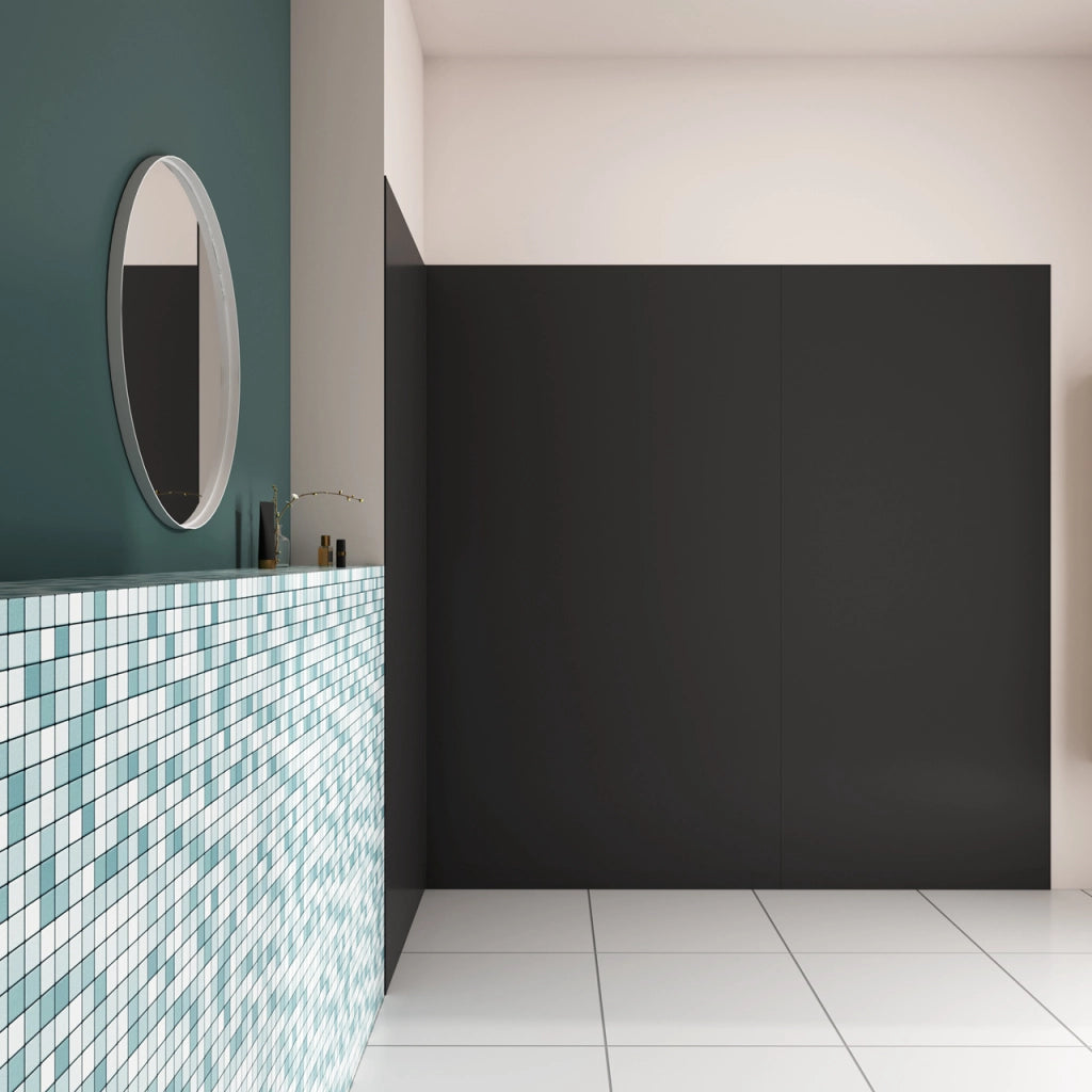 H.210 cm Pannello Doccia ad Angolo 80x100x120 cm Realizzato in Alluminio da 3 mm con Profili Finitura Nero Opaco per Rivestimento Parete Bagno