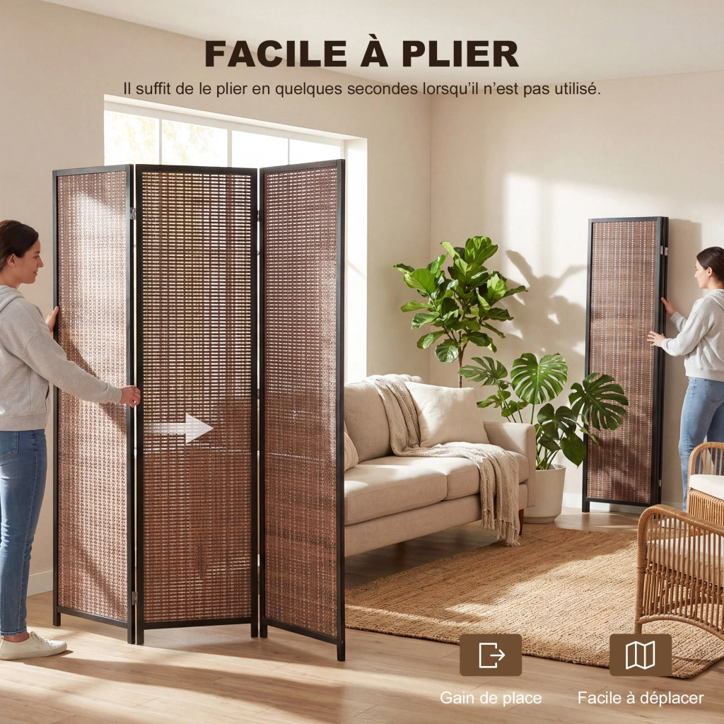 Paravento separatore 3 pannelli pieghevole ¨C Xylo ¨C legno marrone 135x180 cm