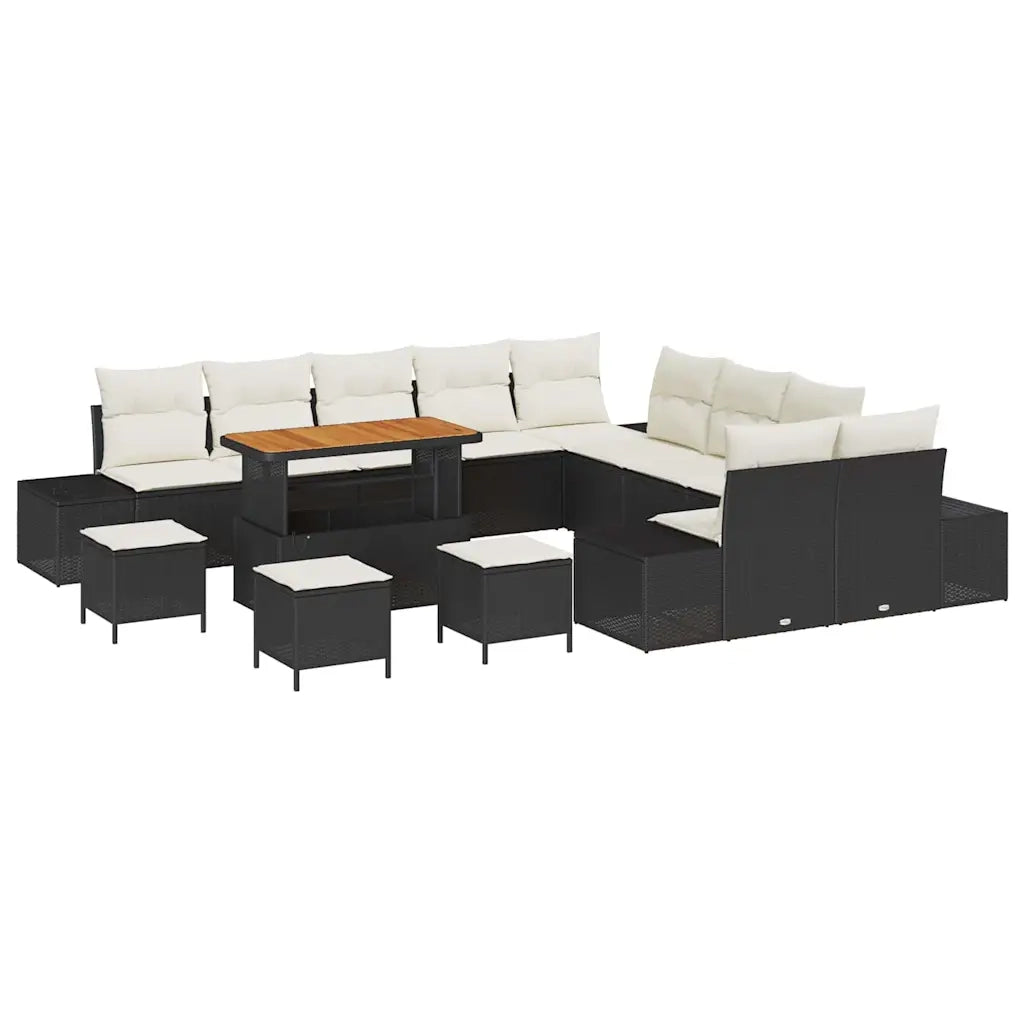 Set Divano da Giardino con cuscino 14 pcs Nero polyrattan
