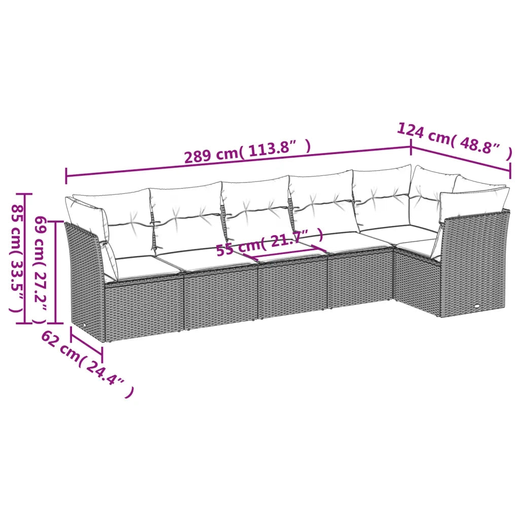 Set Divano da Giardino 6pz con Cuscini Grigio Chiaro Polyrattan