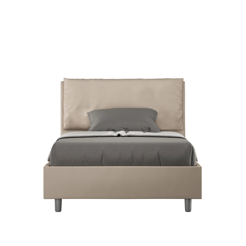 Letto 1 Piazza E Mezzo 120x200 cm con Rete Imbottito in Similpelle Antea Large Tortora