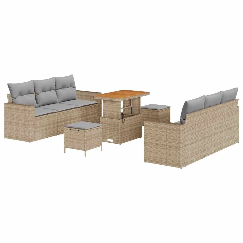 Set Divano da Giardino con cuscino 9 pcs Nero e grigio chiaro