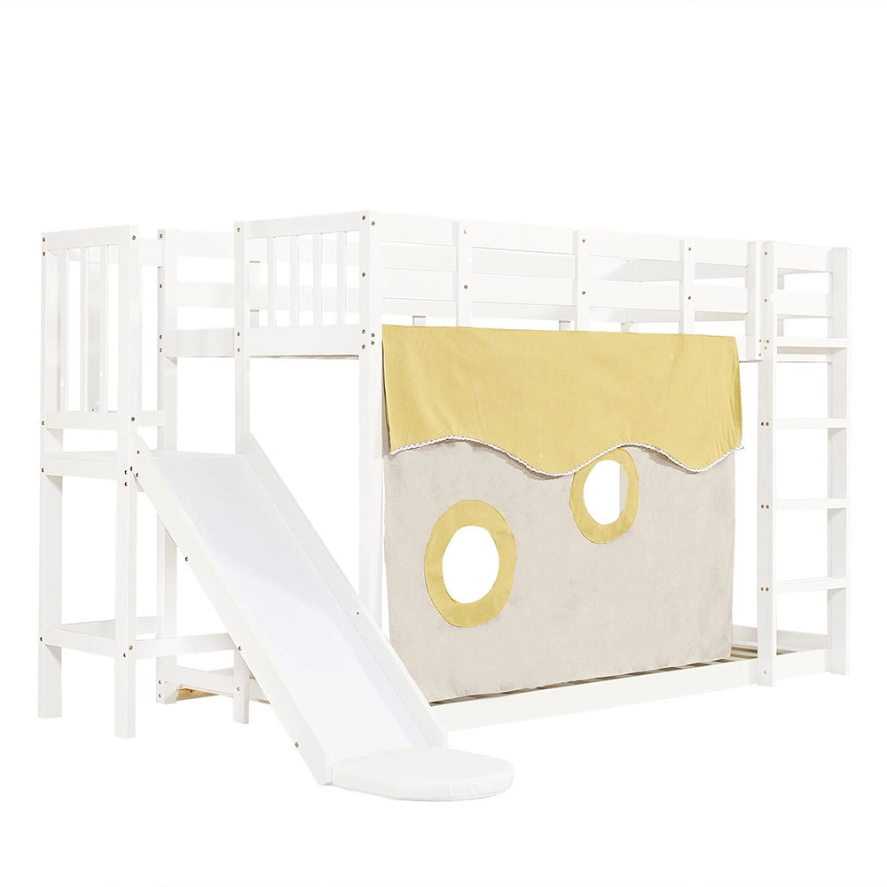Letto a castello-Xylo-90x200cm scala barriere tenda scivolo pino+MDF