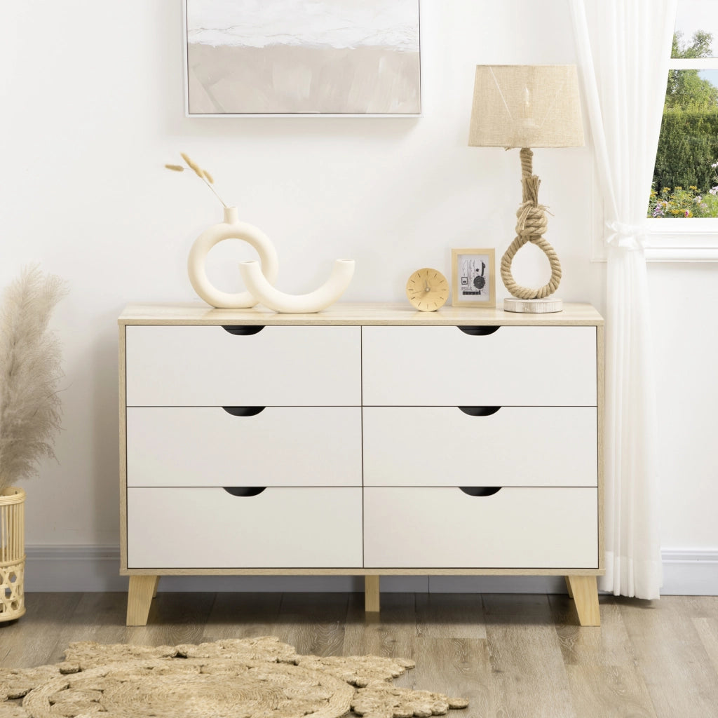 Cassettiera 6 cassetti stile scandinavo ¨C Xylo ¨C legno e beige 120x40x76 cm