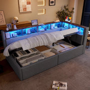 Letto Diurno con Contenitore e LED ¨C Xylo ¨C Tessuto Grigio 90x200 cm