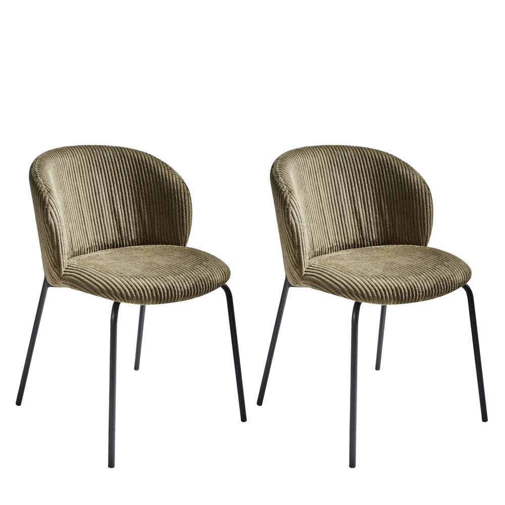 Set di 2 sedie da pranzo in velluto verde oliva stile retrò seduta rotonda