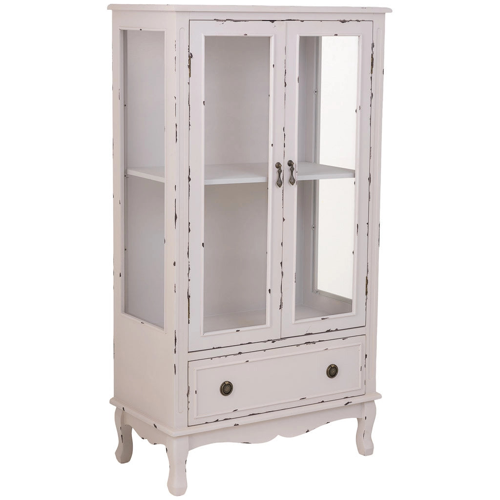 Vetrina in legno con 1 cassetto e 2 ante bianco 80x42x148h cm