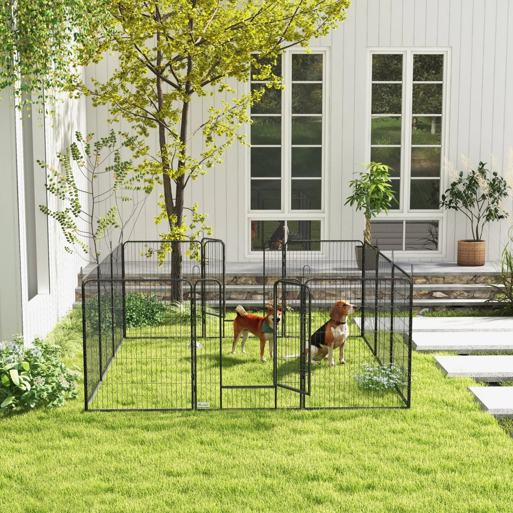 Recinto per Cani a 12 Pannelli Modulabili da 80x100 cm Pieghevole con Porta in Acciaio e 12 Picchetti Grigio