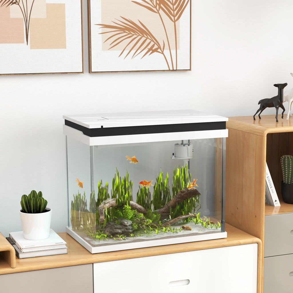 Acquario Vetro 41 Litri con Sistema Filtraggio, Luci LED, Pompa Acqua ¨C zephmum ¨C Bianco