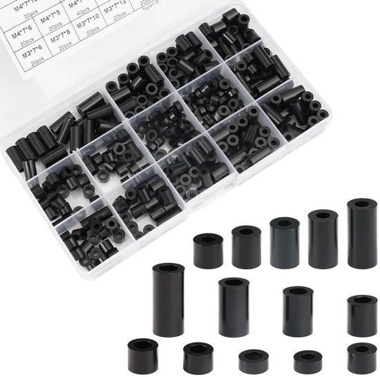 Afstandhouders in Nylon 320 pezzi - Isolanti ronfi - Isolanti geisolati - Dischi in plastica - Afstandhouders neri - Resistente alle temperature - Isolanti in serie