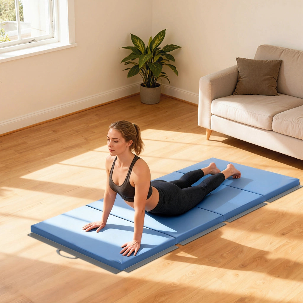Tappetino da Ginnastica Pieghevole 180x80x5 cm Materassino Fitness Spesso 5 cm e Antiscivolo in Schiuma EPE Azzurro