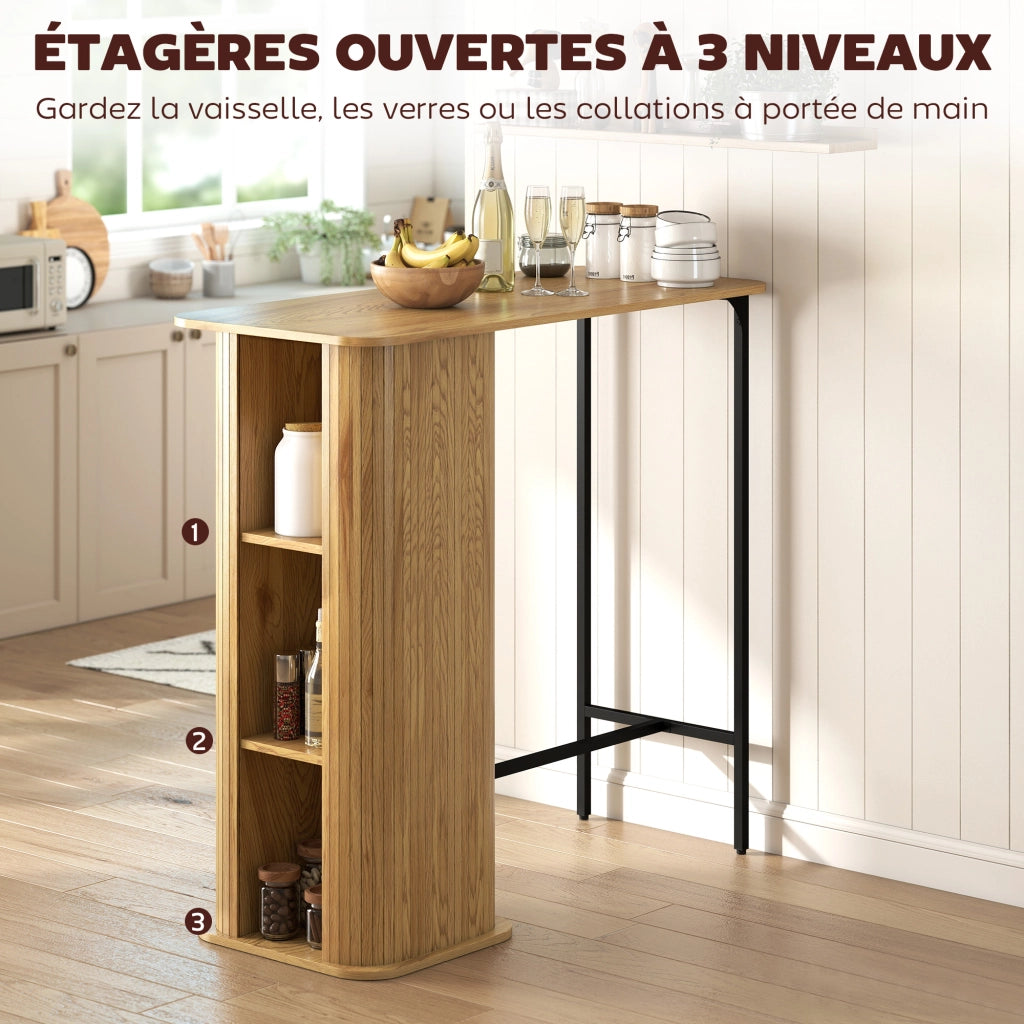 Tavolo da Bar con 3 Ripiani ¨C Zephmum ¨C Legno Naturale 112x50x106cm