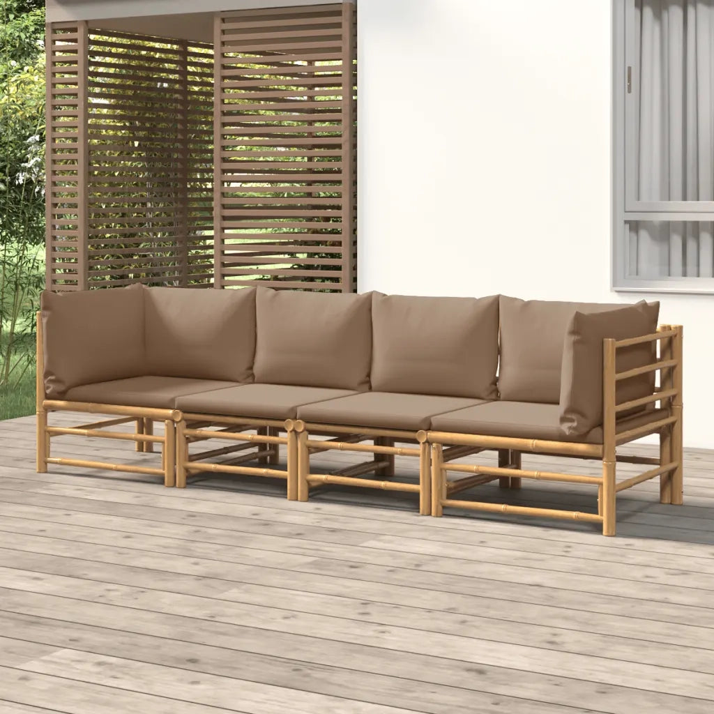 Set Salotto da Giardino 4pz con Cuscini Tortora Bambù 3155120
