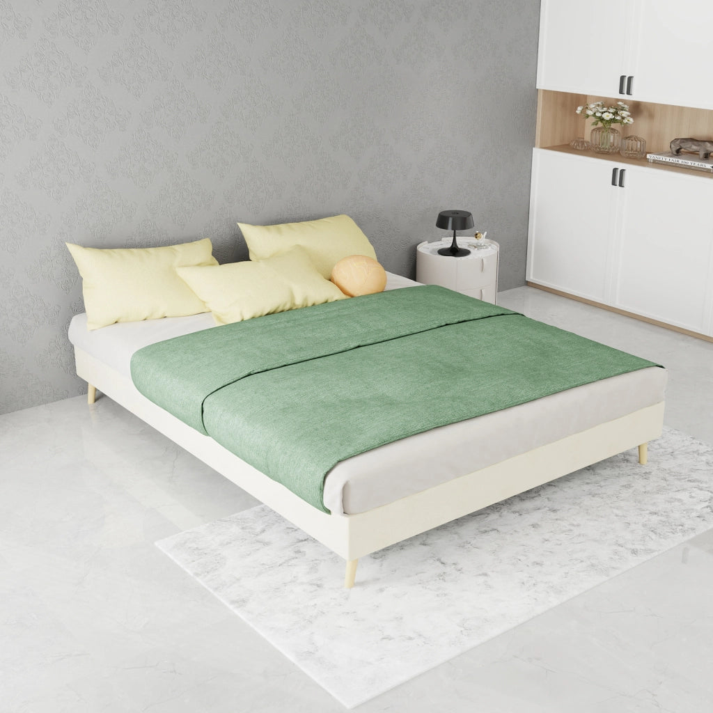 DESMIU Letto 140 × 200 cm 2 posti con LED, schienale regolabile e struttura in tessuto, senza materasso, beige
