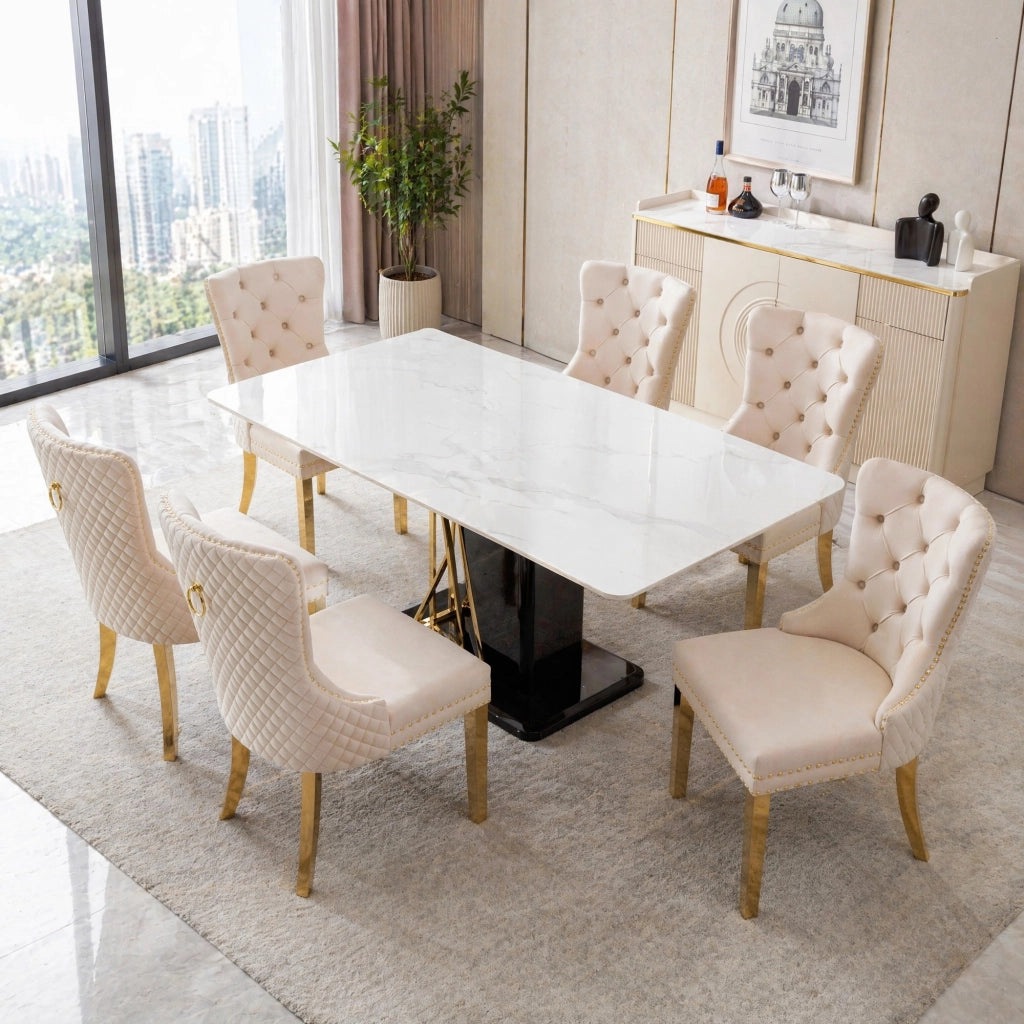 SEDIA da pranzo in velluto beige con gambe in acciaio inox dorato 50.5x45x95 cm