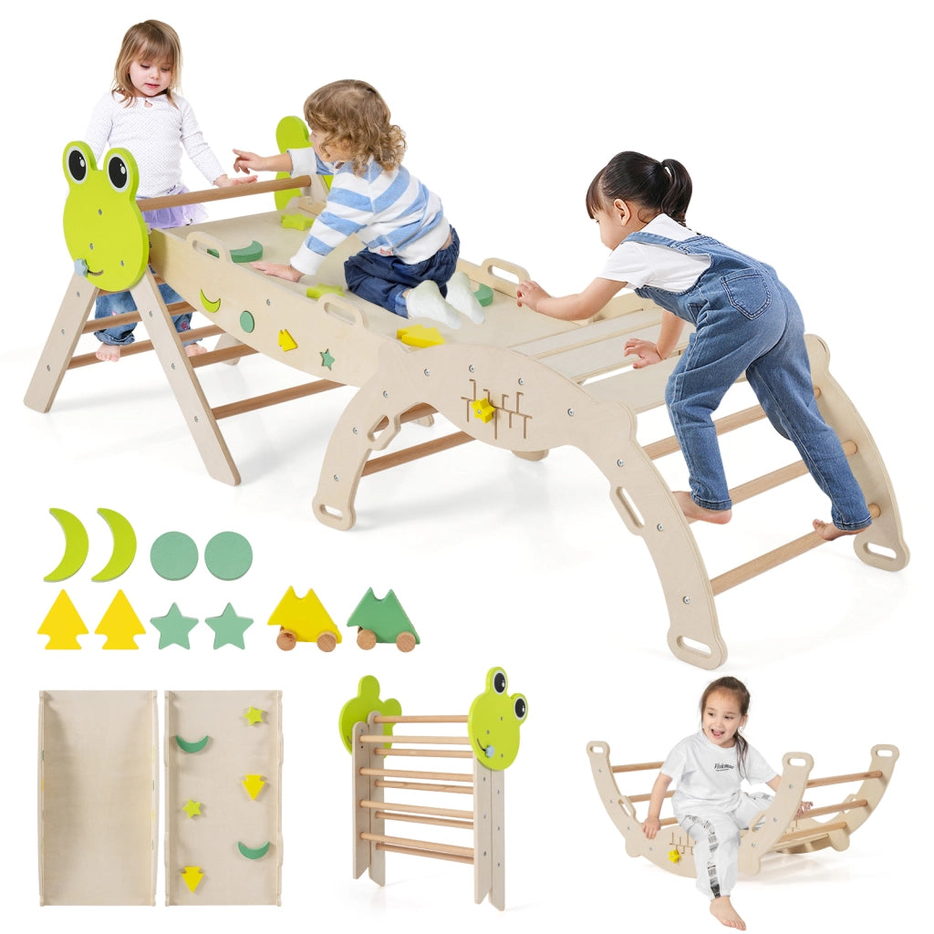 Giochi da arrampicata per bambini con rampa-Set montessori in legno a tema rana con gioco del labirinto Naturale