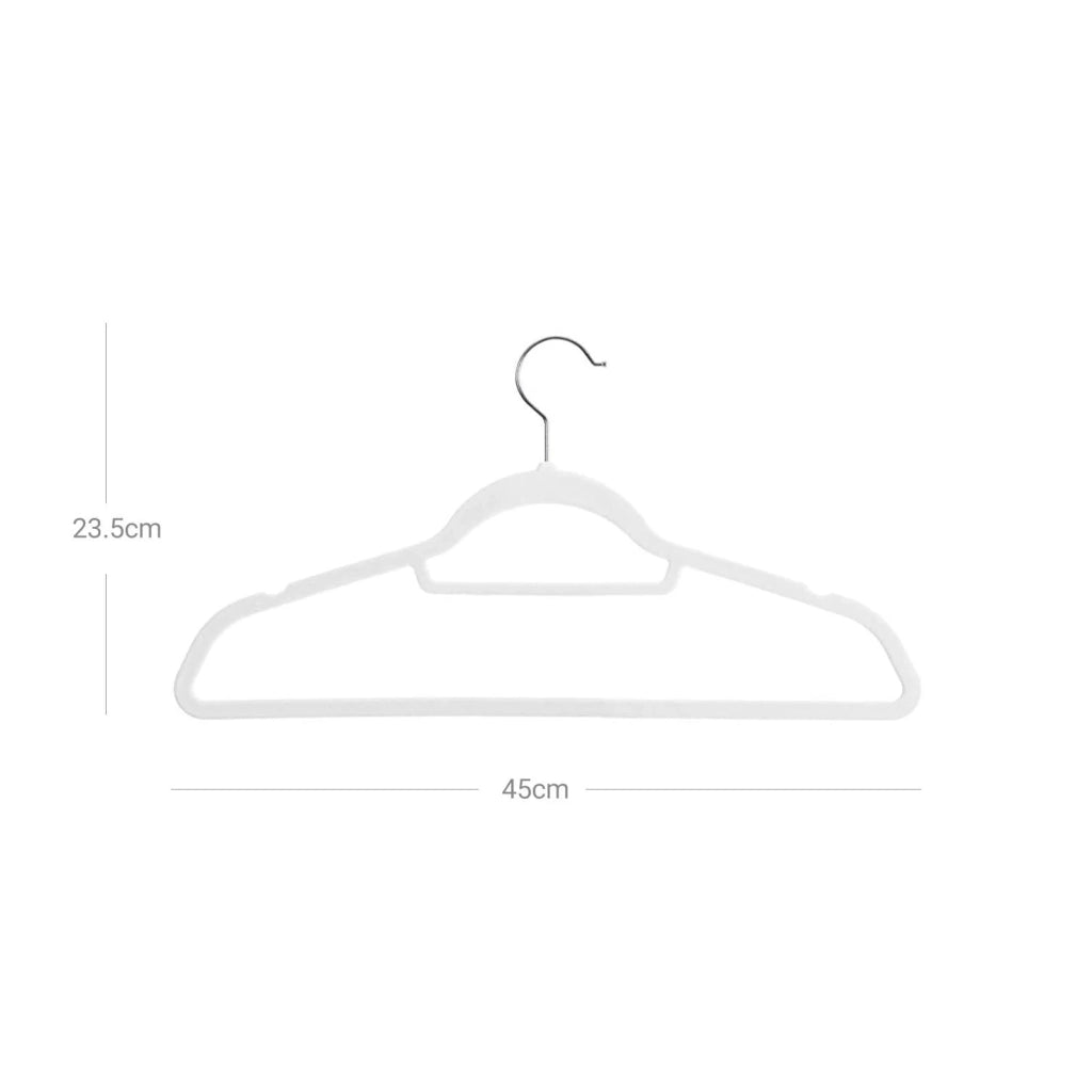 Set di 20 grucce antiscivolo in velluto spessore 0,6 cm salvaspazio gancio girevole a 360° lunghezza 45 cm per cappotti camicie abiti pantaloni bianco 12_0003419