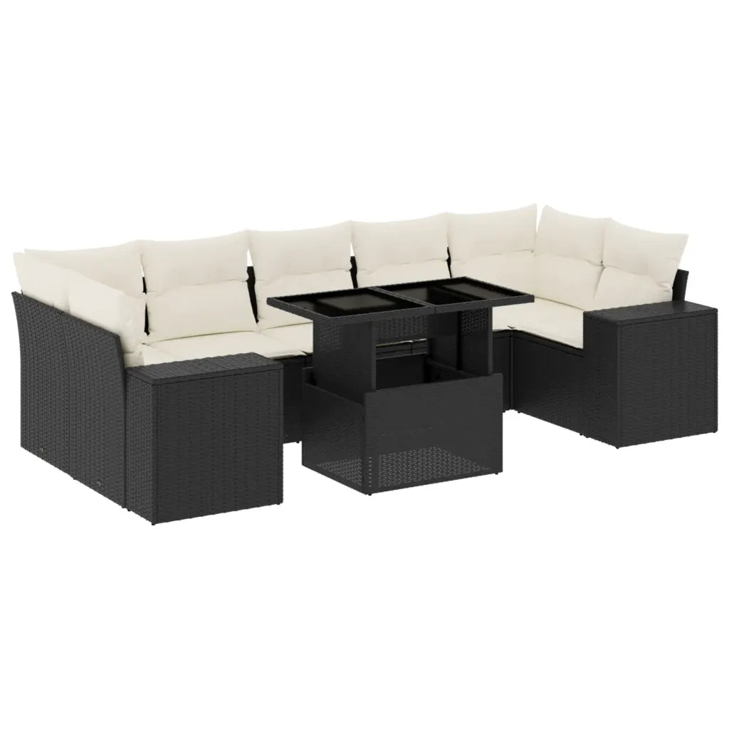 Set Divani da Giardino con Cuscini 8 pz Nero in Polyrattan