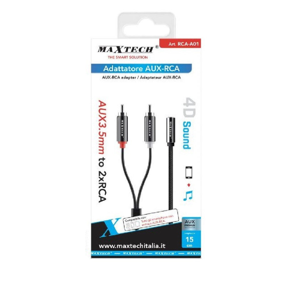 Trade Shop - Cavo Adattatore Audio Stereo Aux Jack 3.5mm Femmina A 2xrca Maschio 15cm Rca-a01 -