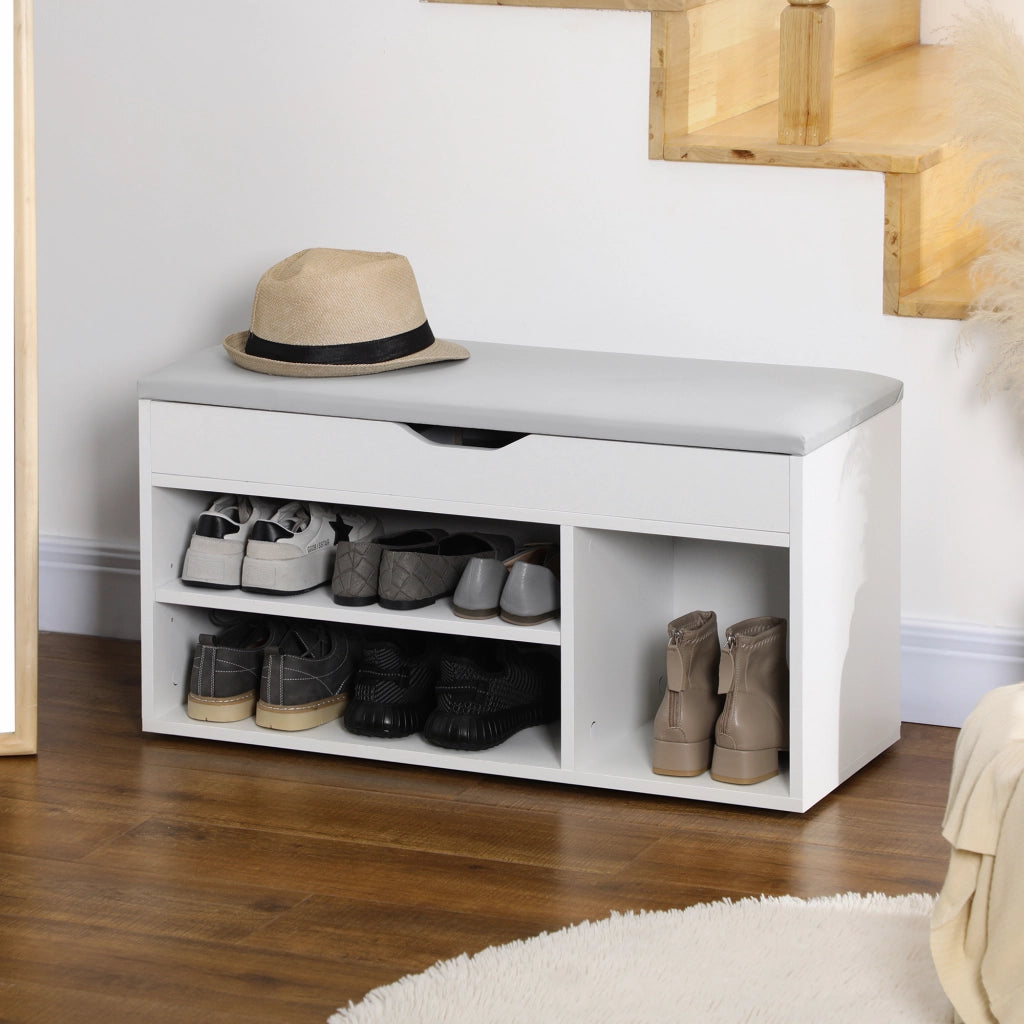 Scarpiera con Panca e Vani Aperti ¨C zephmum ¨C Legno Bianco 80x35x90 cm