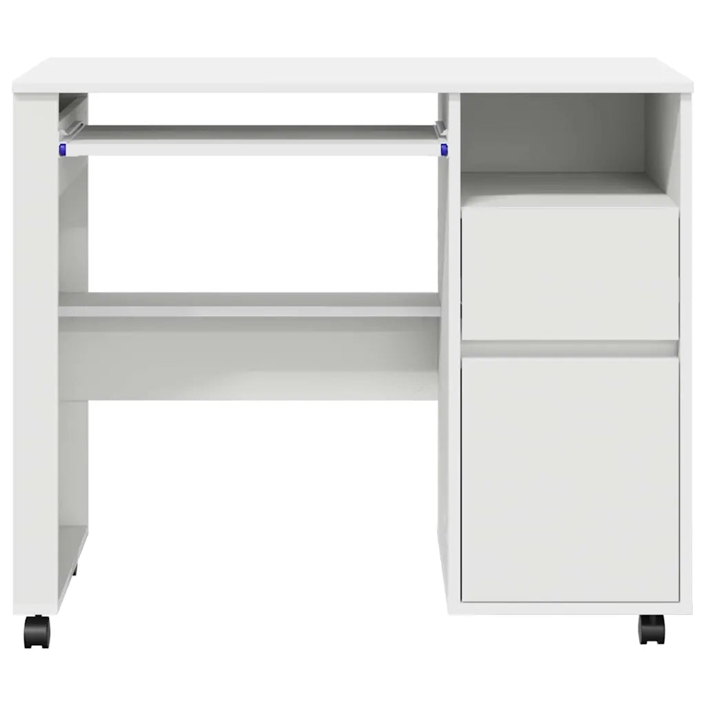 Scrivania | Tavolo da Ufficio con Ruote Bianco 91 x 50 x 77 cm Legno multistrato