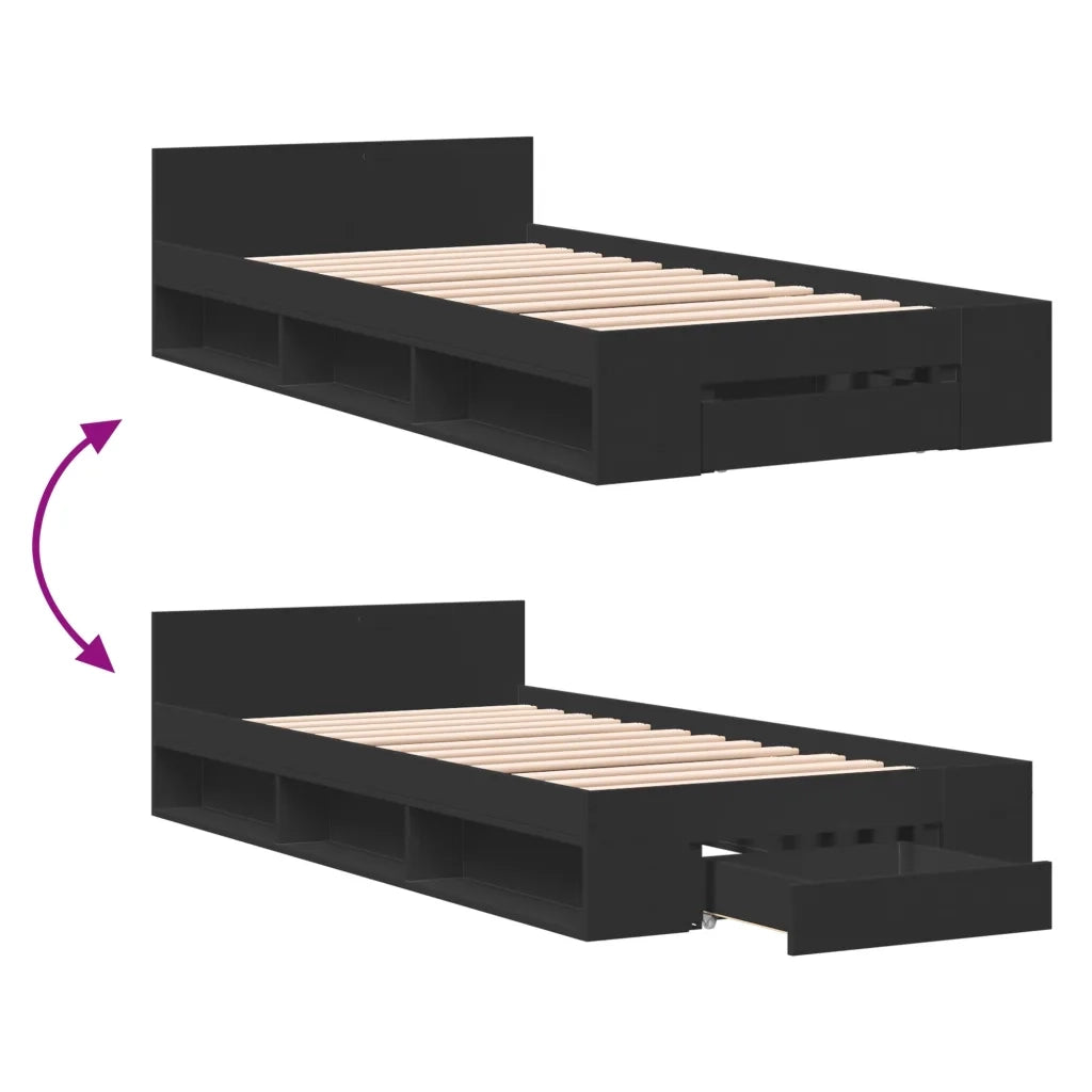 Giroletto con Cassetto Nero 75x190 cm in Legno Multistrato
