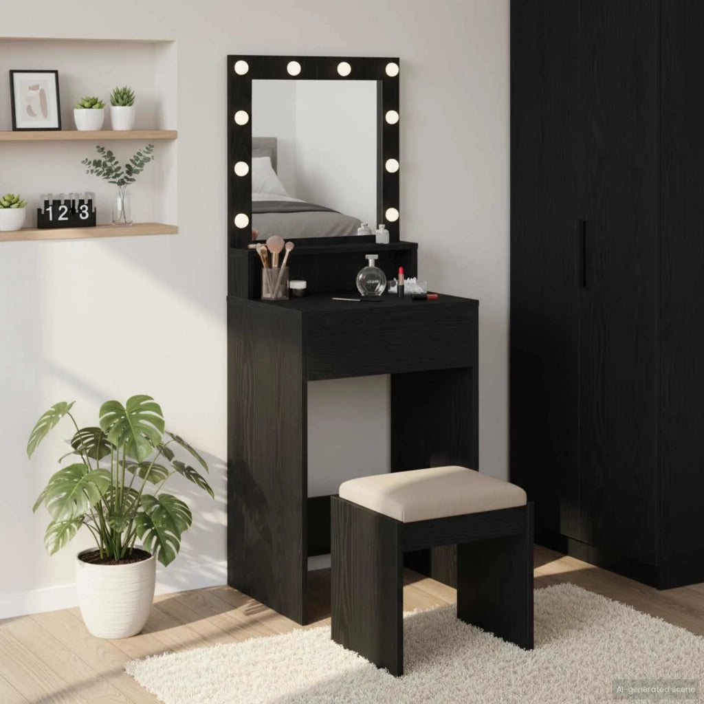 Toeletta | Tavolo da Trucco Rovere Nero 50 x 41 x 135 cm Legno multistrato