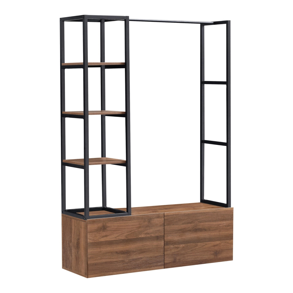 Armadio Aperto Egmating per Guardaroba 180 x 120 x 40 cm  - Color Noce / Nero [en.casa]
