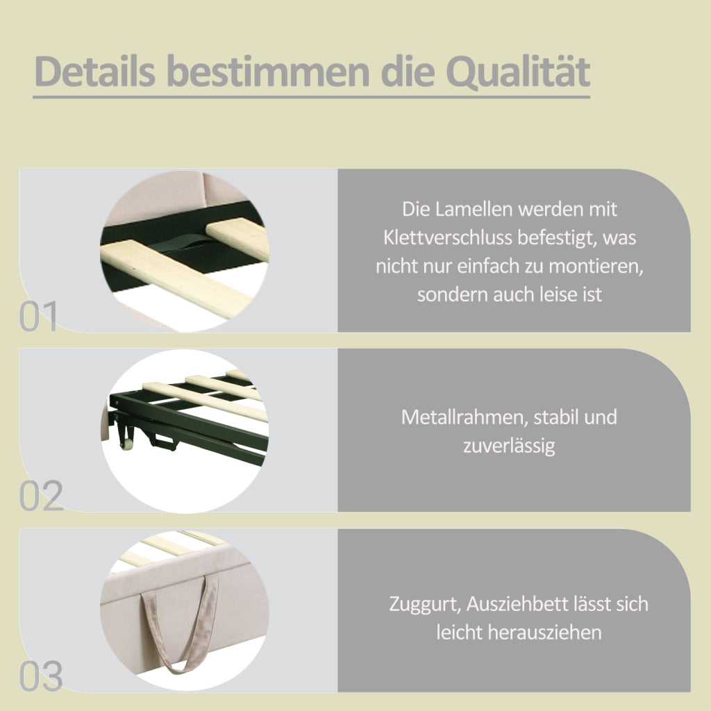 LETTO DIVANO L-Form 90x200 cm Beige in Velluto
