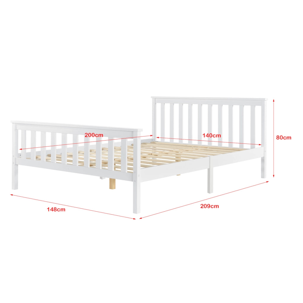 Struttura Letto Francese Breda 140 x 200 cm Letto in Legno di Pino con Testiera e Pediera - Bianco [en.casa]