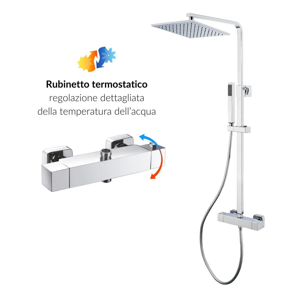 Colonna doccia attrezzata ottone cromato soffione quadro doccetta rubinetto termostatico ogomondo *** confezione 1
