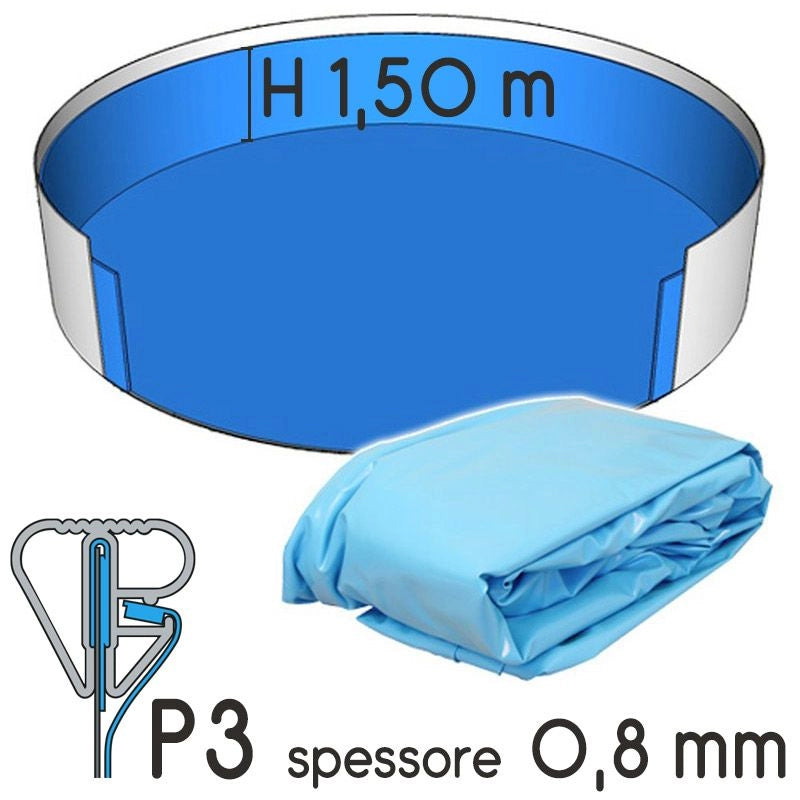 Liner Per Piscina A Forma Circolare  7,00 X H. 1,50 M Sabbia - Attacco P3 - Spessore 0,80 Mm Colore: Azzurro, Altezza: 1.50 m, Tipo attacco: P3