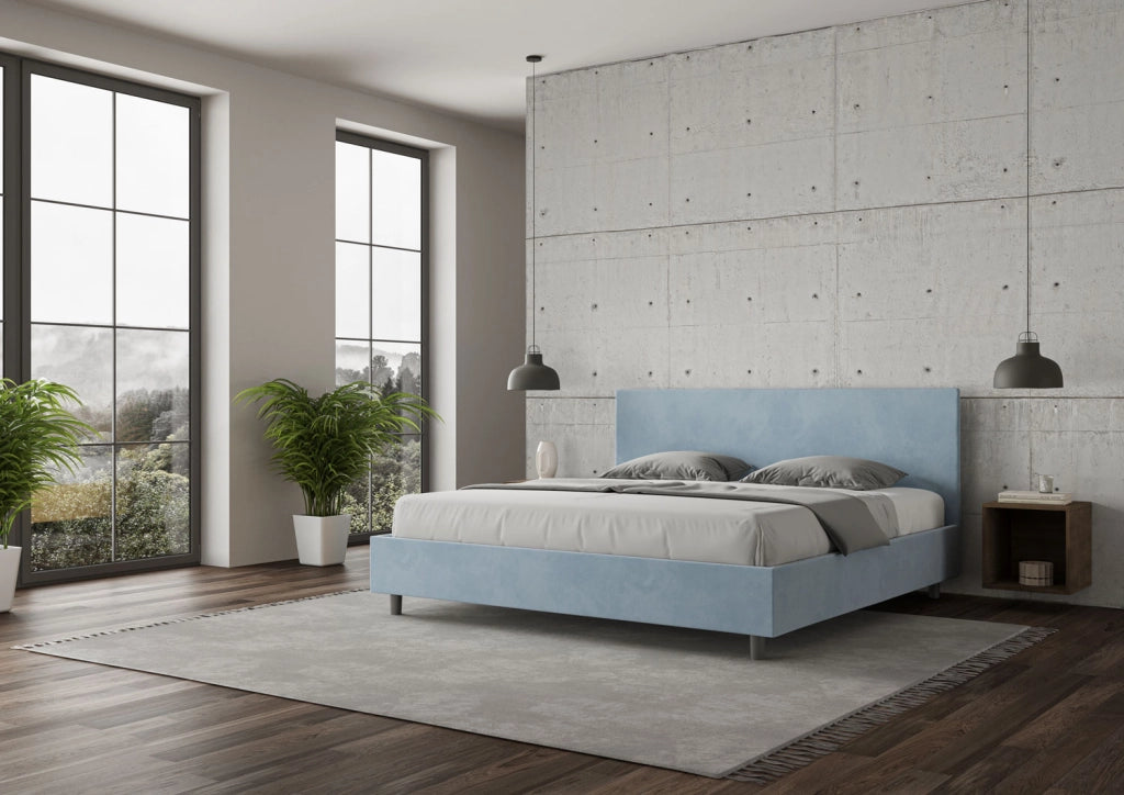 BS COM Letto contenitore imbottito 180x210 microfibra azzurro