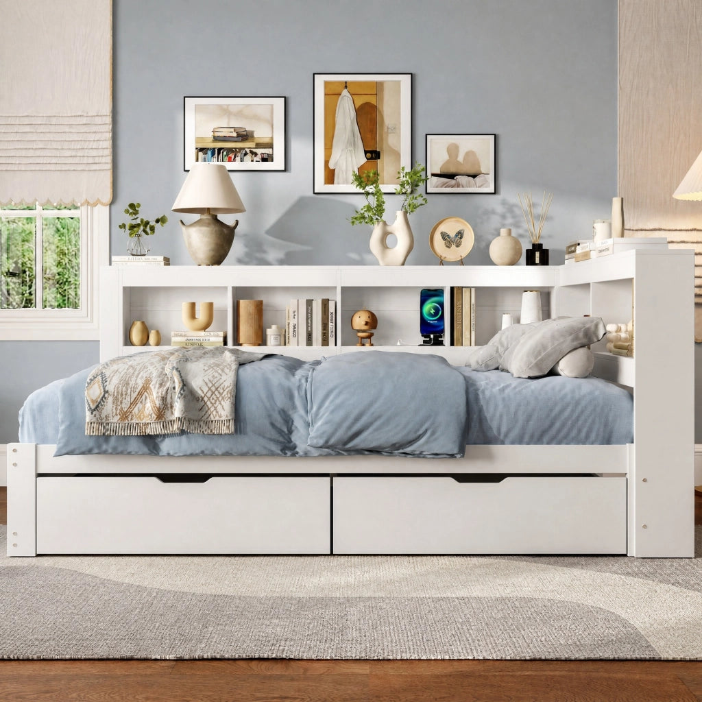 Letto daybed 140x200 cm con cassetti, prese e USB