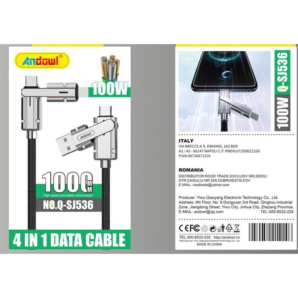 Trade Shop - Cavo Ricarica Rapida Trasferimento Dati Da 1 Mt 100w Multi-connettore 4 In 1 Q-sj536 -