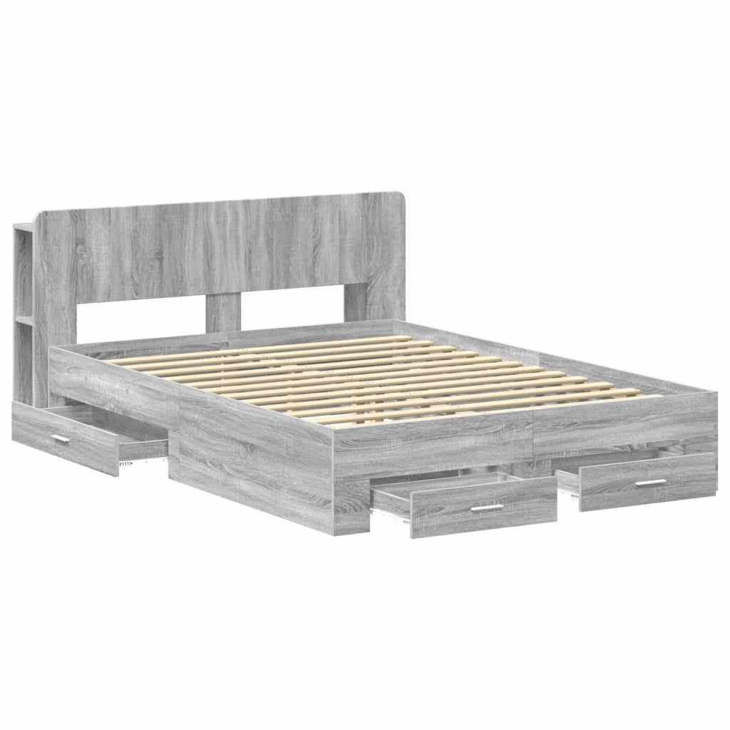 Letto matrimoniale | Letto per adulti | Telaio del letto con storage Sonoma grigio 140 x 200 cm