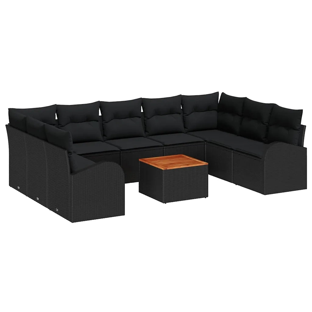 Set Divano da Giardino con cuscino 10 pcs Nero polyrattan