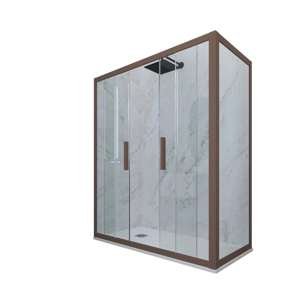 Box doccia 2 ante scorrevoli 70x160 CM H 200 Vetro Trasparente Profilo Chocolate mod. Glam Duo