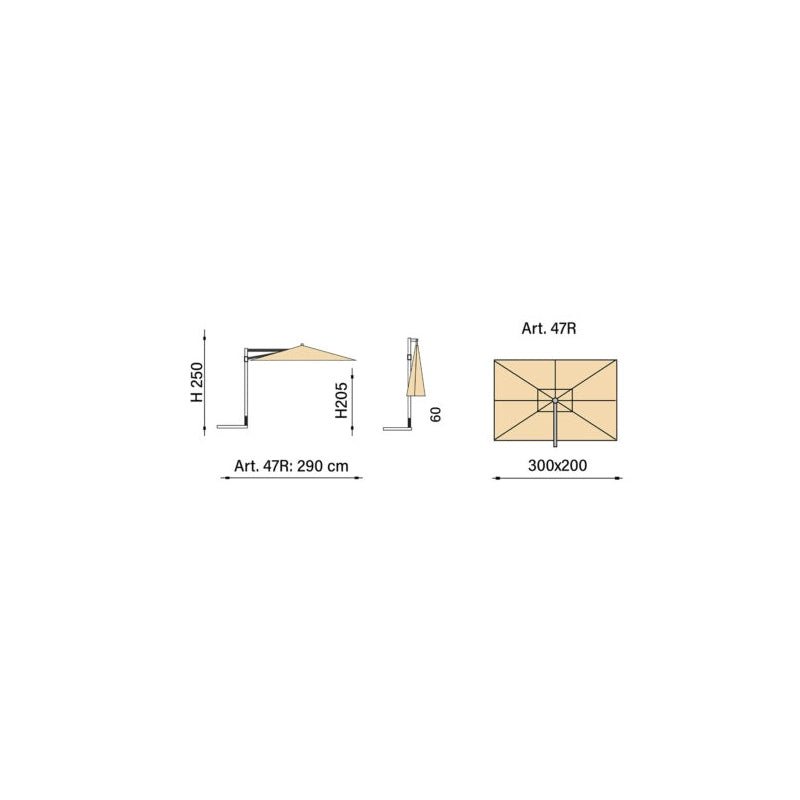 Ombrellone a palo laterale Border rett.cm 300x200 Made in Italy - agua de mar
