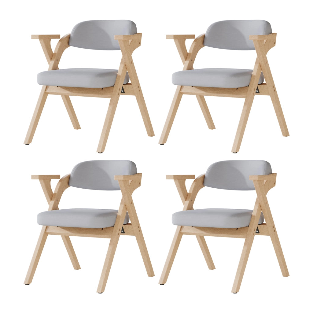 Set di 4 sedie da pranzo pieghevoli - con braccioli e seduta in lino - grigio