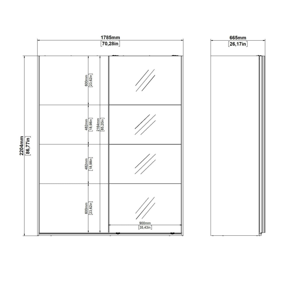 Guardaroba 2 ante Malakas, Mobile camera da letto, Cabina armadio portabiti, Armadio appendiabiti, 179x65 h220 cm, Grigio
