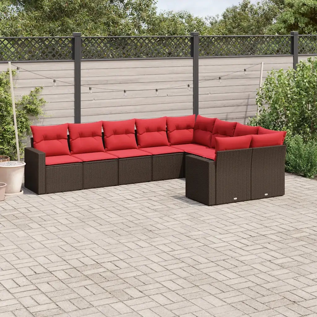 Set Divani da Giardino 9pz con Cuscini Marrone in Polyrattan 3219434