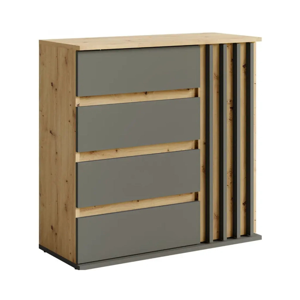 Cassettiera 1 porta e 4 cassetti - rovere e grigio - Collezione Mone