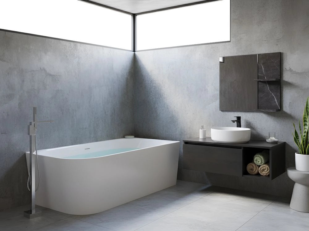 Vasca da bagno angolare 170 x 79 cm bianco opaco in stile moderno lato sinistro
