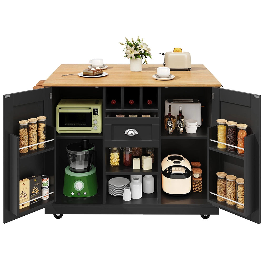 Isola cucina con piano - Xylo - nero porta-bottiglie ruote