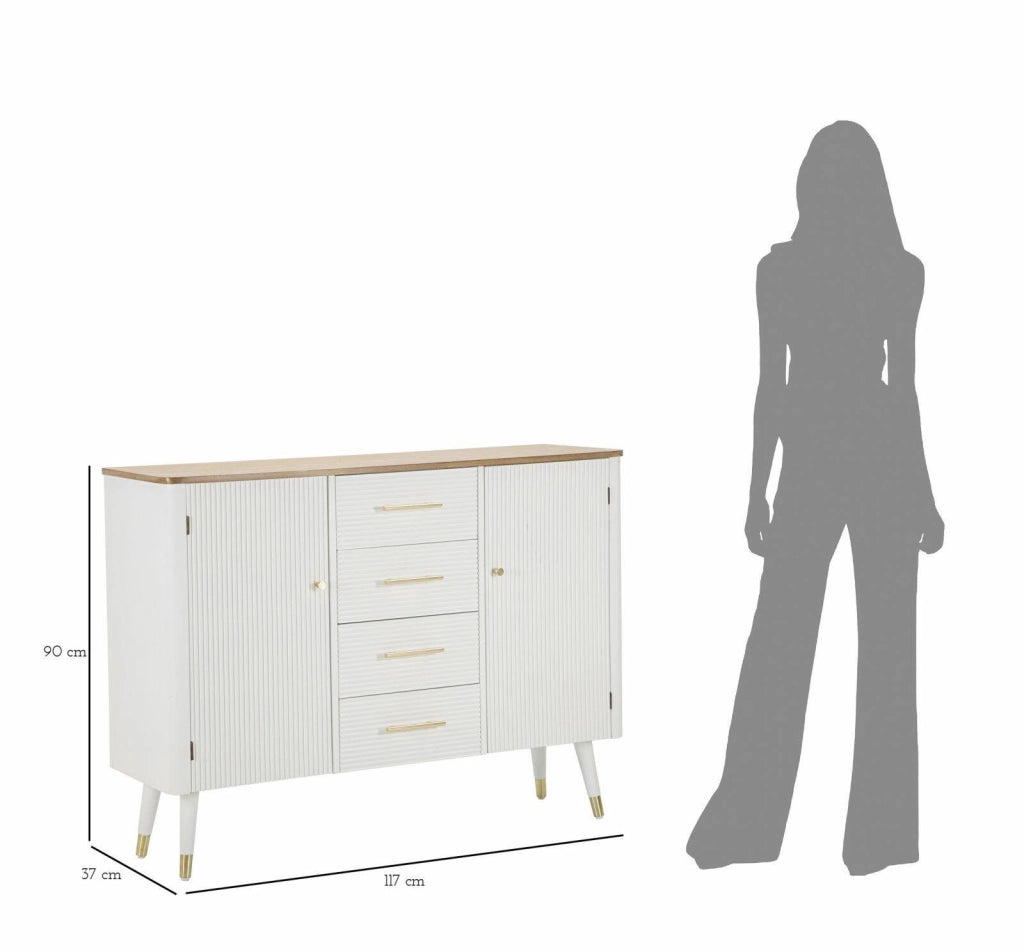 Credenza Acute, Buffet da soggiorno, Madia da salotto, Dispensa da cucina, 117x37 h90 cm, Bianco e Marrone