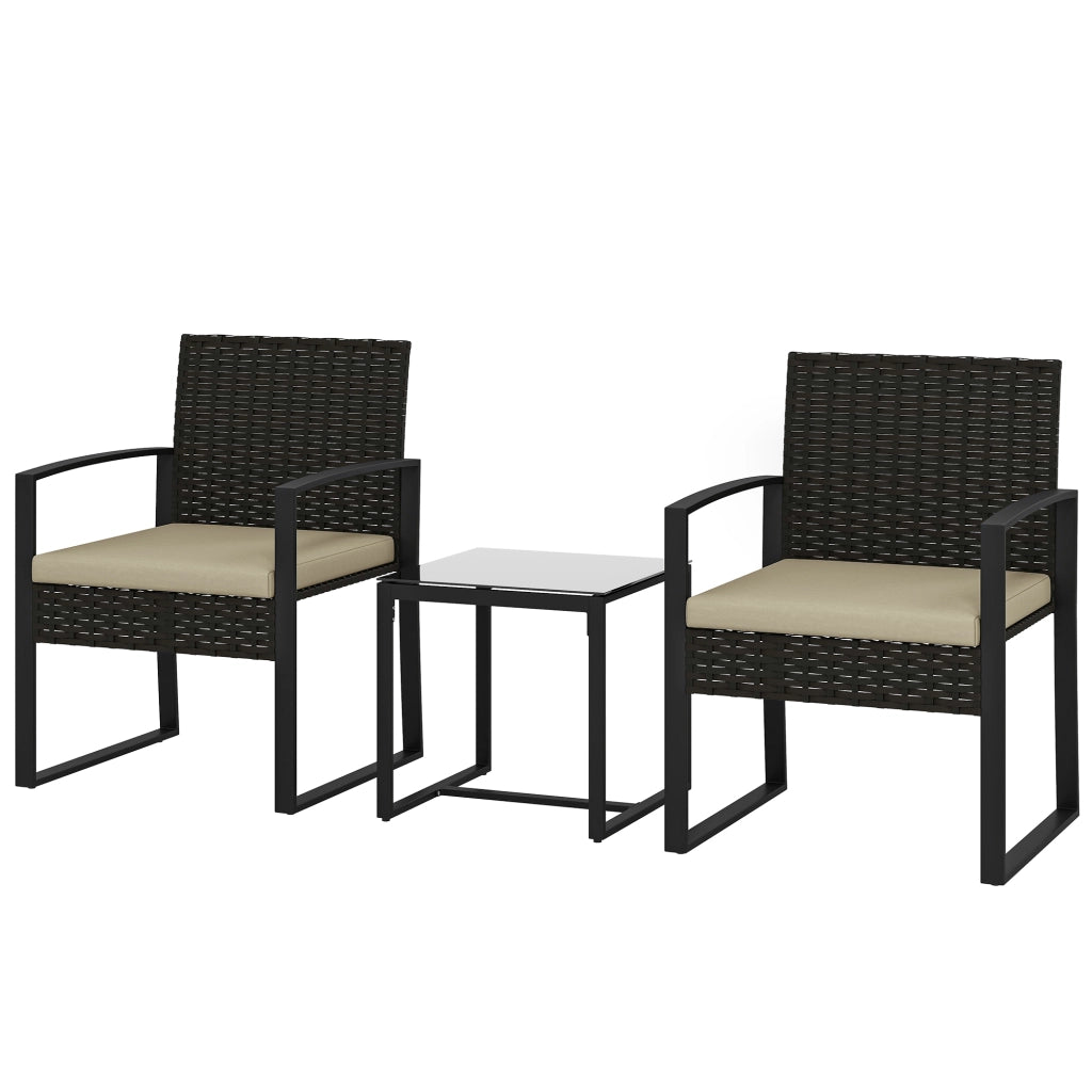Set da giardino 2 posti con tavolo e sedie ¨C zephmum ¨C marrone, resina, vetro temperato